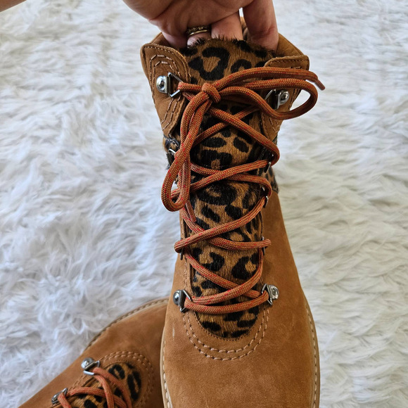 Schutz Sz 9.5 Keida Leopard Print Calf Hair Edgy Lace Up Combat Style Boots - Picture 5 of 10